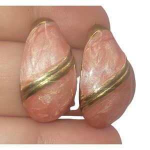 Pink Enamel Gold Tone Stud Earrings